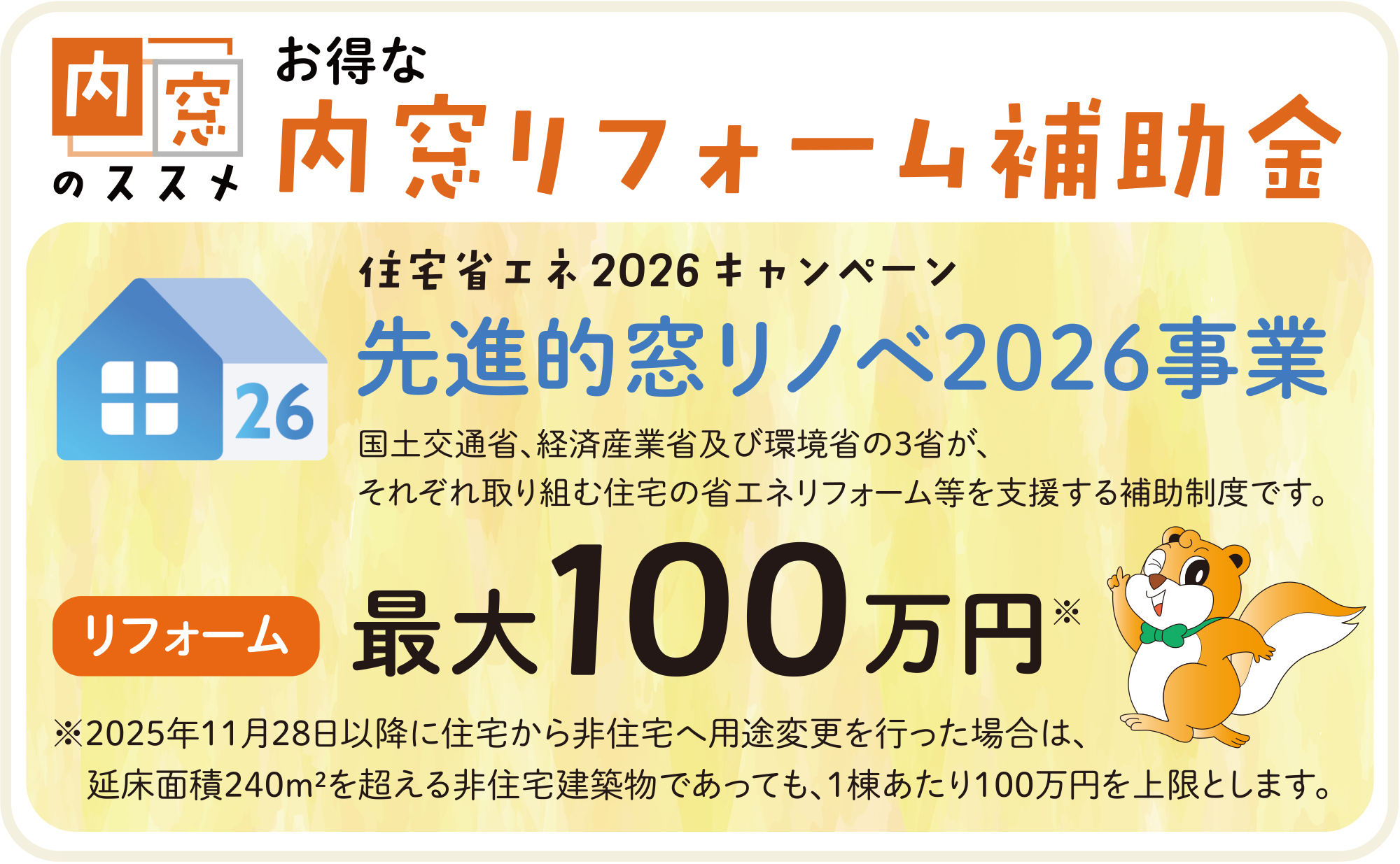 先進的窓リノベ事業 内窓 リフォーム 補助金 最大100万円